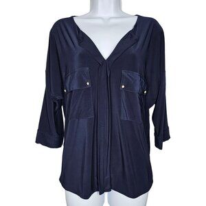 T-Bags Los Angeles Navy Dress Shirt Double Pocket‎ Button Down Small